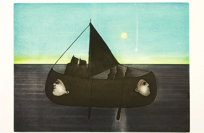Pitaloosie Saila ARCTIC ODYSSEY Etching & Aquatint 2002 48.8 x 58.7 cm $600.00 CDN Released in the 2002 collection Dorset ID#: 02-28