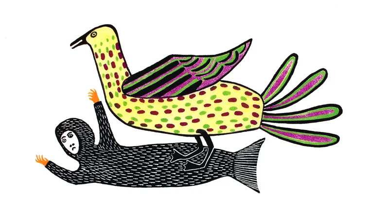 Lucy Qinnuayuak SEDNA WITH SPOTTED BIRD Stonecut & Stencil 1982 43 x 62.7 cm $1100.00 CDN Released in the 2002 Spring collection Dorset ID#: 02S-11
