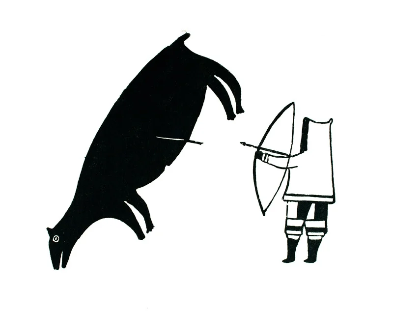 Lizzie Saggiak MEMORIES OF THE HUNT Stonecut 1966 45.9 x 61.5 cm $1000.00 CDN Released in the 2002 Spring collection Dorset ID#: 02S-14
