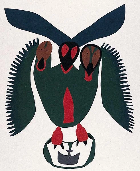 Meelia Kelly RAVEN STEALS THE ULU Stonecut & Stencil 2001 62 x 51 cm $400.00 CDN Released in the 2001 collection Dorset ID#: 01-21