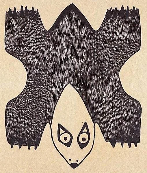 Sarni Pootoogook IMAUP QIMMINGA Stonecut 2001 56 x 56 cm $450.00 CDN Released in the 2001 collection Dorset ID#: 01-30