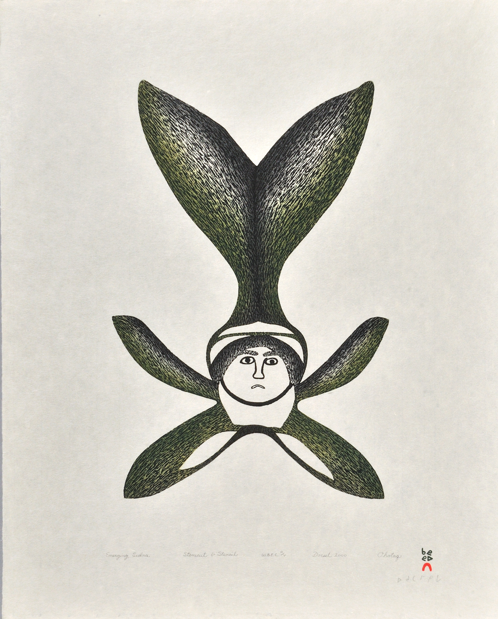 Ohotaq Mikkigak EMERGING SEDNA Stonecut & Stencil 2000 62.2 x 49.7 cm $400.00 CDN Released in the 2000 collection Dorset ID#: 00-23