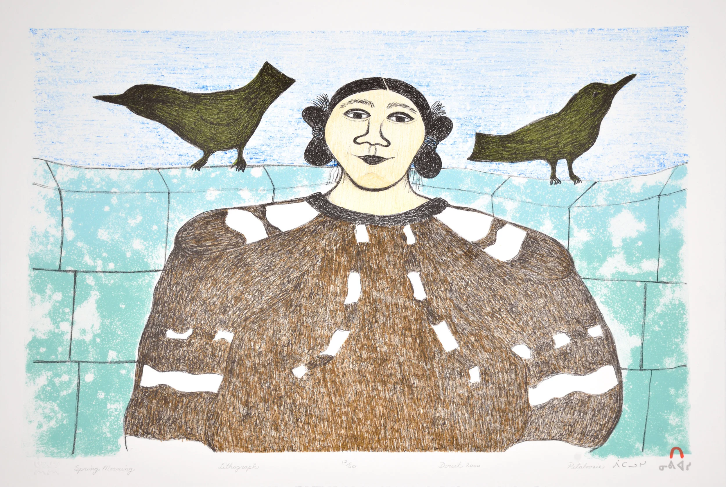 Pitaloosie Saila SPRING MORNING Lithograph 2000 38.3 x 56.5 cm $450.00 CDN Released in the 2000 collection Dorset ID#: 00-28