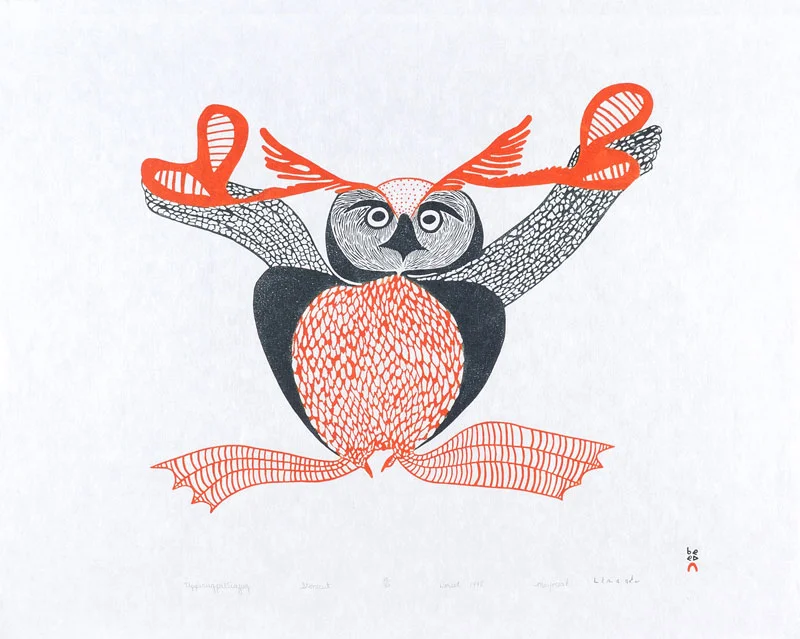 Mayoreak Ashoona UPPIRUQPALLIAJUK (TRANSFORMING TO AN OWL) Stonecut 1998 62 x 76 cm $500.00 CDN Released in the 1998 collection Dorset ID#: 98-12