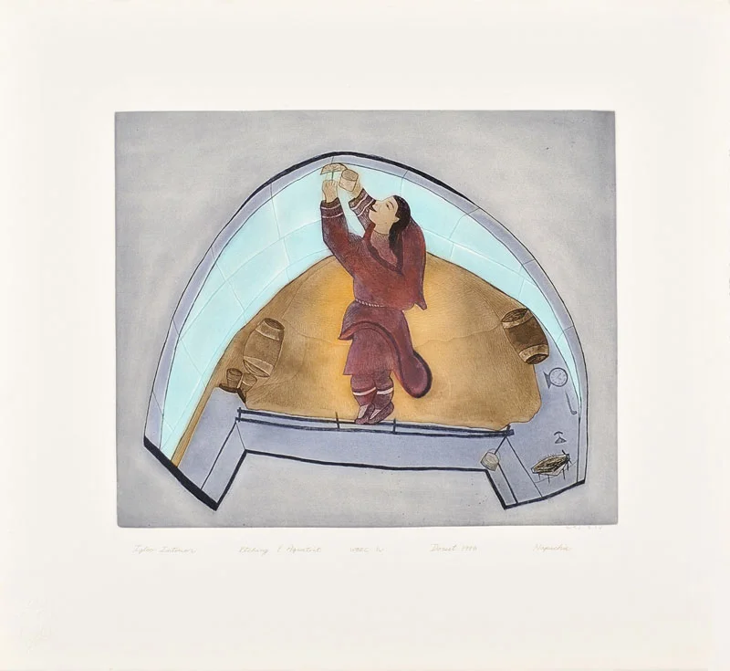 Napachie Pootoogook IGLOO INTERIOR Etching & Aquatint 1998 66 x 61 cm $400.00 CDN Released in the 1998 collection Dorset ID#: 98-13