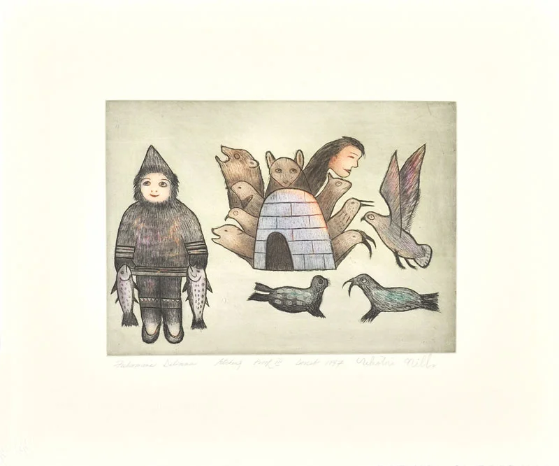 Nikotai Mills FISHERMAN'S DILEMMA Etching & Aquatint 1997 50.5 x 60 cm $350.00 CDN Released in the 1997 collection Dorset ID#: 97-17