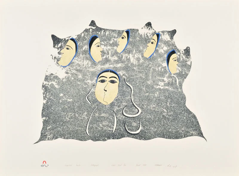Pitaloosie Saila DEPARTED SOULS Lithograph 1997 57 x 77 cm $400.00 CDN Released in the 1997 collection Dorset ID#: 97-19