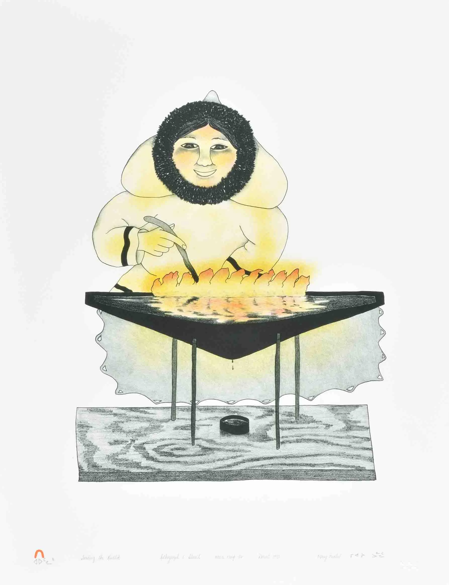 Mary Pudlat TENDING THE KUDLIK Lithograph & Stencil 1993 66.1 x 51 cm $350.00 CDN Released in the 1993 collection Dorset ID#: 93-21