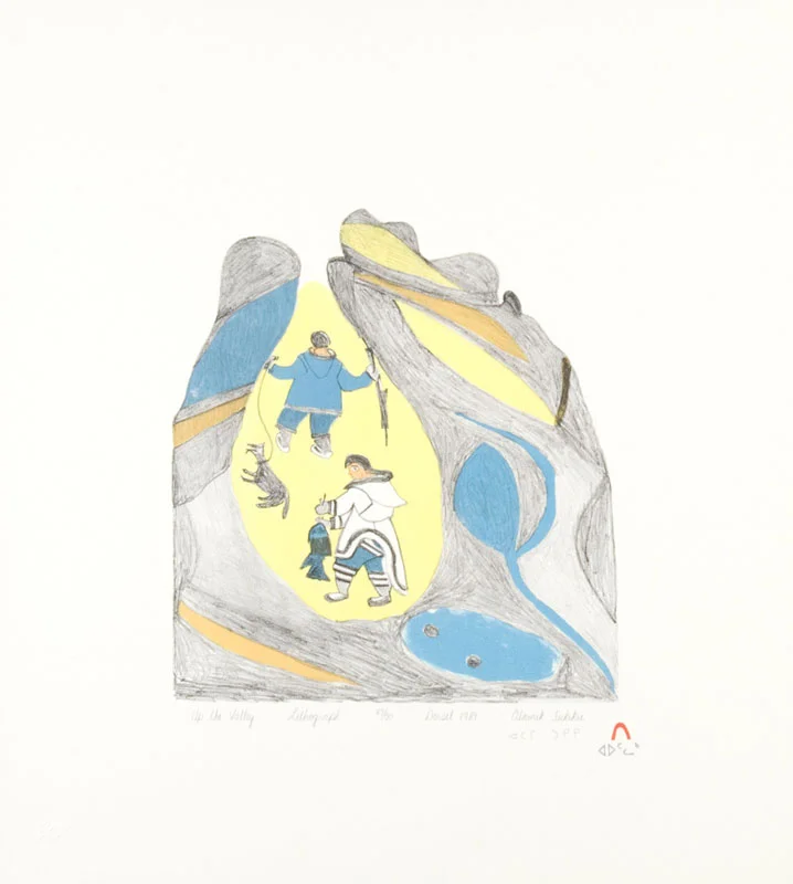 Tukikie Atamik UP THE VALLEY Lithograph 1989 51 x 46 cm $250.00 CDN Released in the 1989 collection Dorset ID#: 89-30