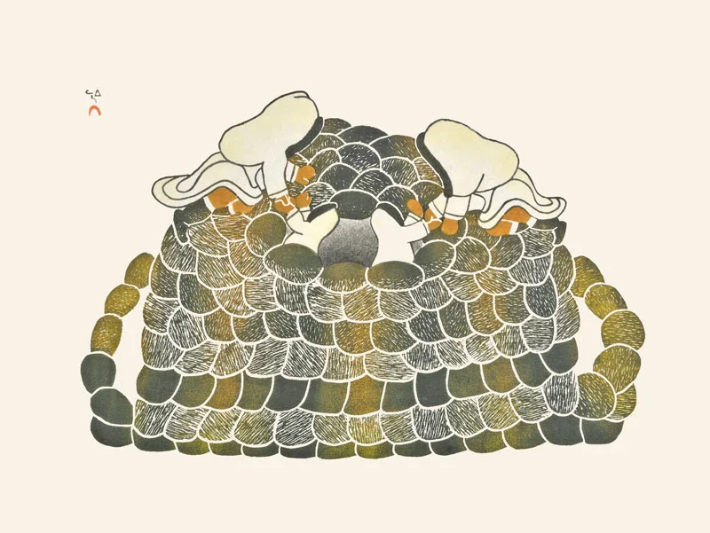 Mary Pudlat QIGGIRIAQ (BUILDING A FOX TRAP) Stonecut & Stencil 1987 50.5 x 65.5 cm $250.00 CDN Released in the 1987 collection Dorset ID#: 87-16