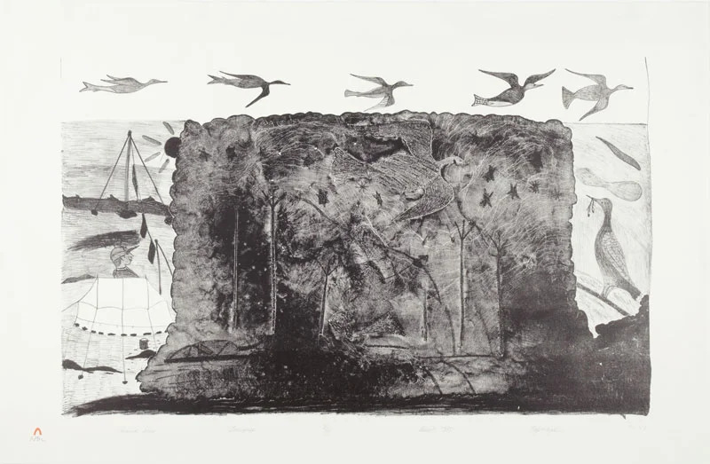 Napachie Pootoogook SUMMER SCENE Lithograph 1983 66.2 x 101.8 cm $300.00 CDN Released in the 1983 collection Dorset ID#: 83-L22