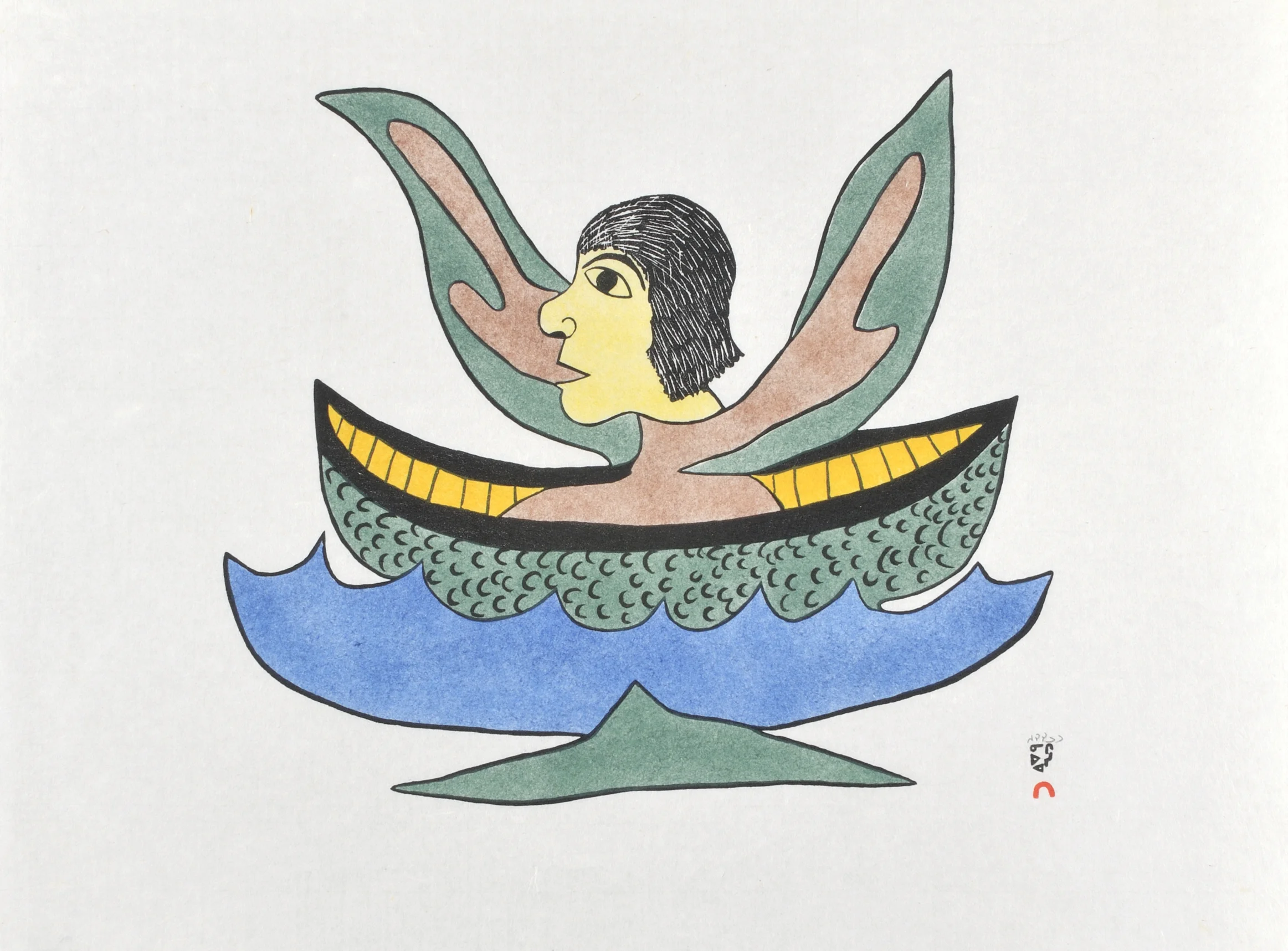 Soroseelutu Ashoona ALONE ON THE OCEAN Stonecut & Stencil 1979 46.5 x 62 cm $200.00 CDN Released in the 1979 collection Dorset ID#: 79-57