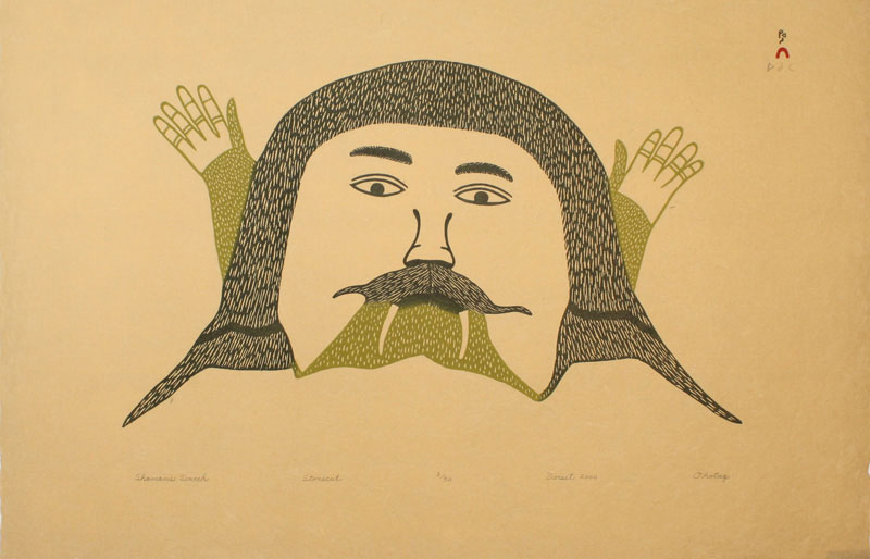 Ohotaq Mikkigak SHAMAN'S SEARCH Stonecut 2000 40.5 x 63.5 cm $400.00 CDN Released in the 2000 Spring collection Dorset ID#: 2000-S08