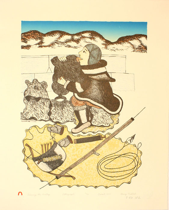 Mary Pudlat BLOWING THE AVATAQ Lithograph 2000 51.6 x 41 cm $350.00 CDN Released in the 2000 Spring collection Dorset ID#: 2000-S10