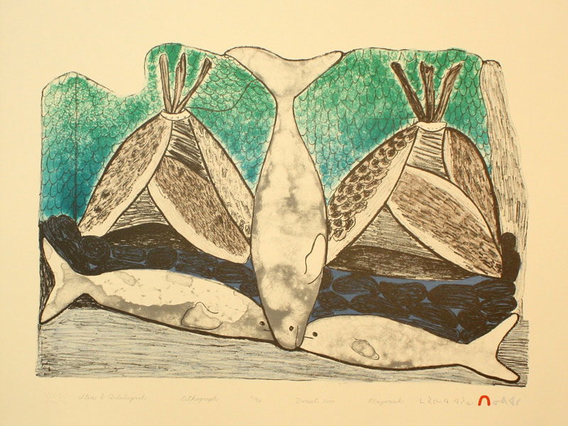 Mayoreak Ashoona ITSA & QILALUGAIT (SEALSKIN TENT & BELUGA WHALES) Lithograph 2000 38.2 x 51 cm $350.00 CDN Released in the 2000 Spring collection Dorset ID#: 2000-S12