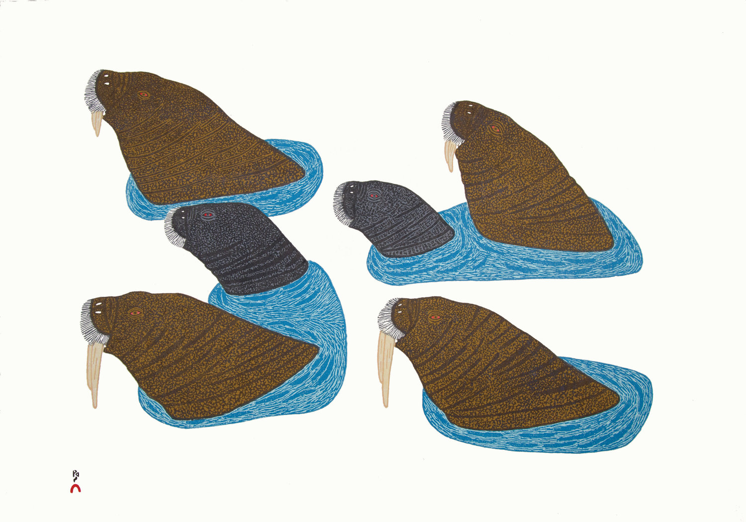 PAUOJOUNGIE SAGGIAK 12. Uutuit (Walruses on Top of Ice) Stonecut 49 x 68.5 cm $700 Dorset ID# 18-12