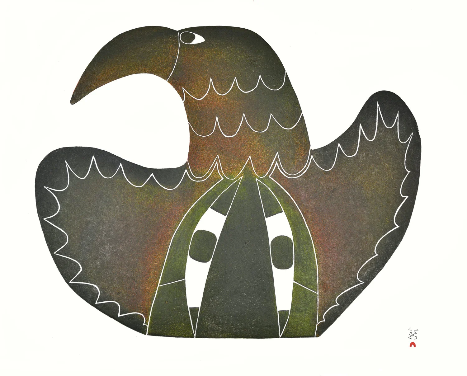 Pudlo Pudlat Noctural Presence, 1984 Stonecut 64 x 79 cm $1200 Dorset ID#18S-06