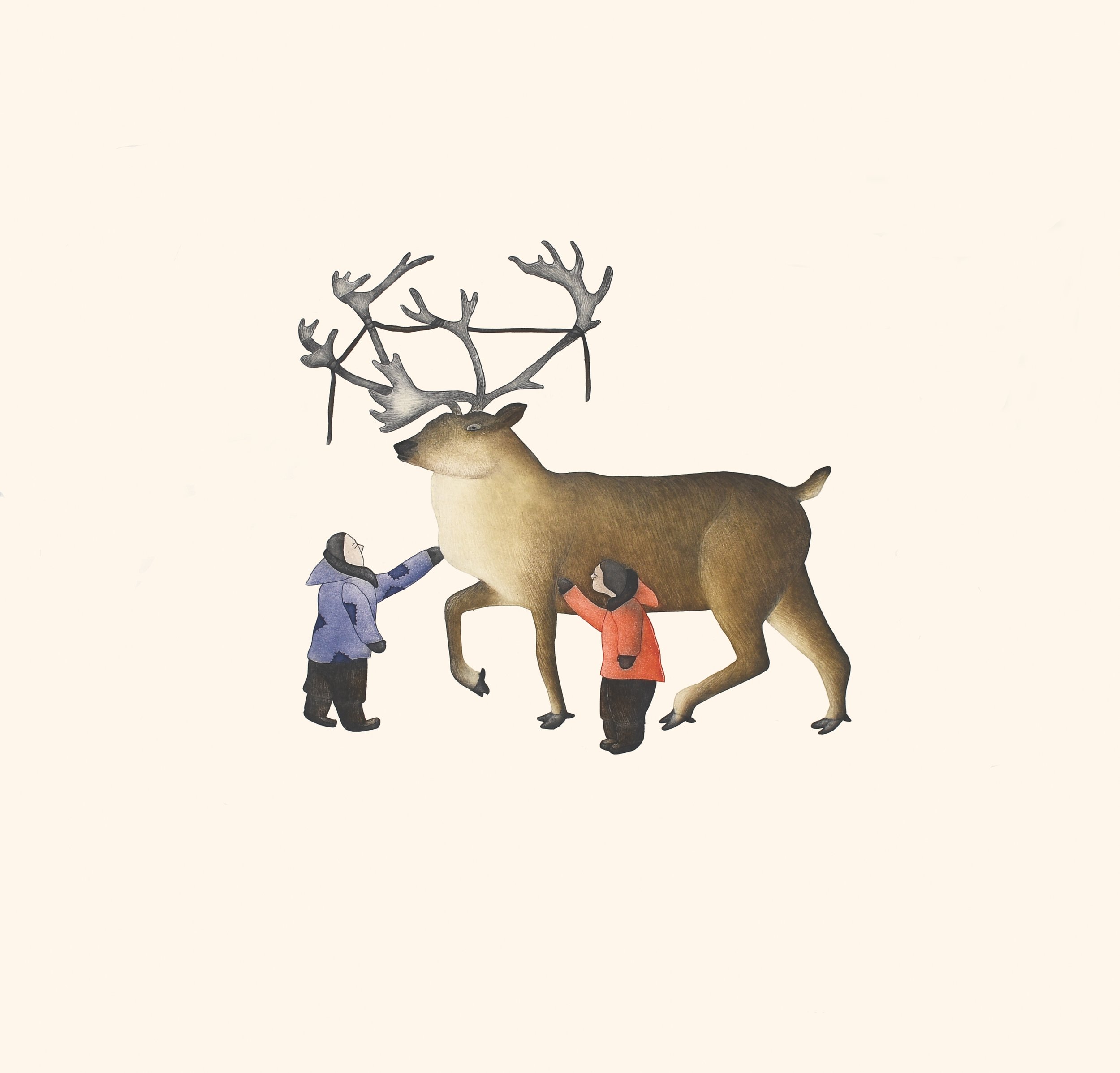 QAVAVAU MANUMIE 15. Caribou Rescue Etching & Aquatint Paper: Arches White Printer: Studio PM 63.5 x 66 cm $ 800
