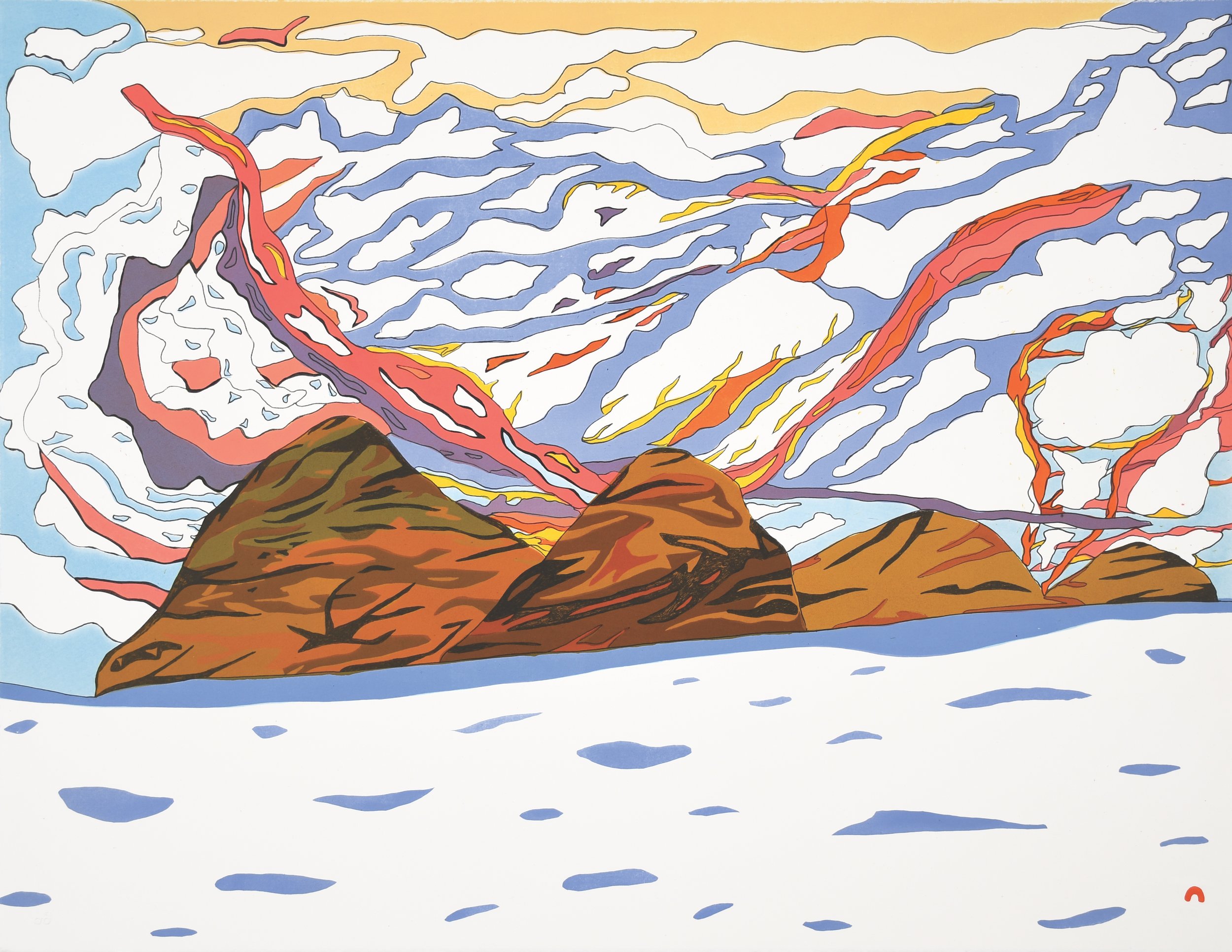 OOLOOSIE SAILA 16. Sunlit Sky Lithograph Paper: BFK Rives White Printer: Niveaksie Quvianaqtuliaq 56.5 x 73 cm $ 750
