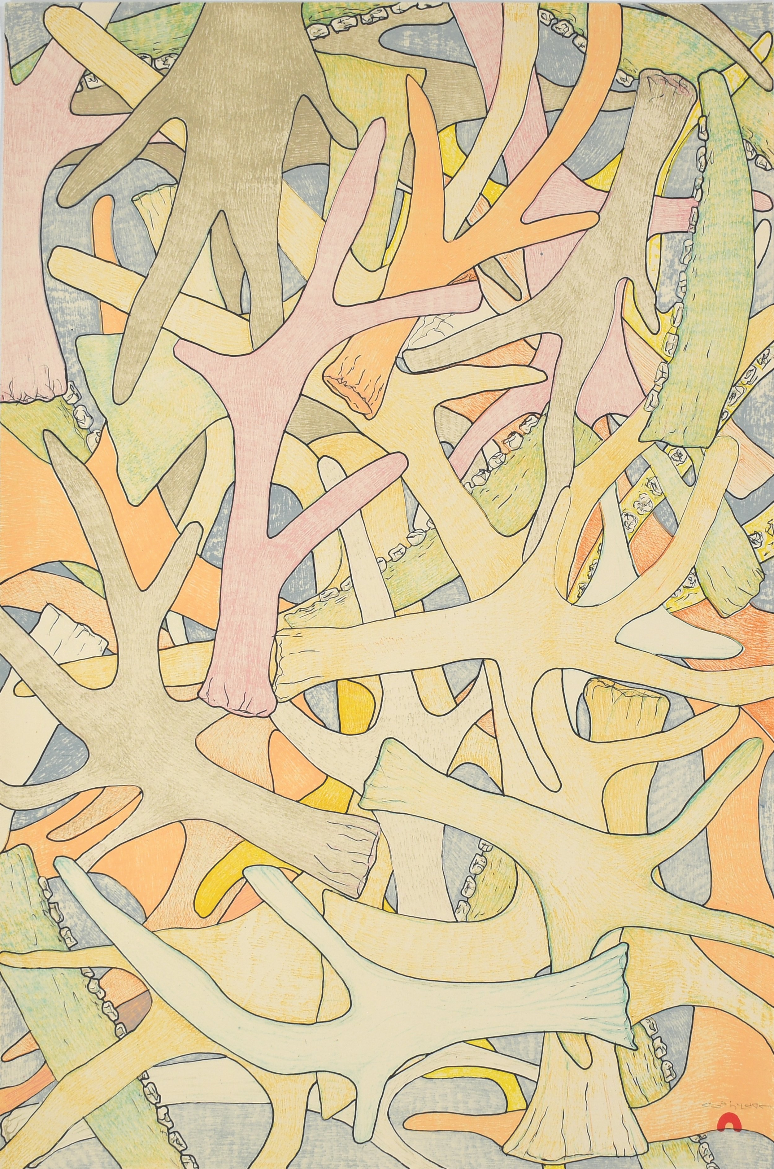 PADLOO SAMAYUALIE 19. Antlers & Bones Lithograph Paper: Arches Cover Cream Printer: Niveaksie Quvianaqtuliaq 58.5 x 38 cm $ 600