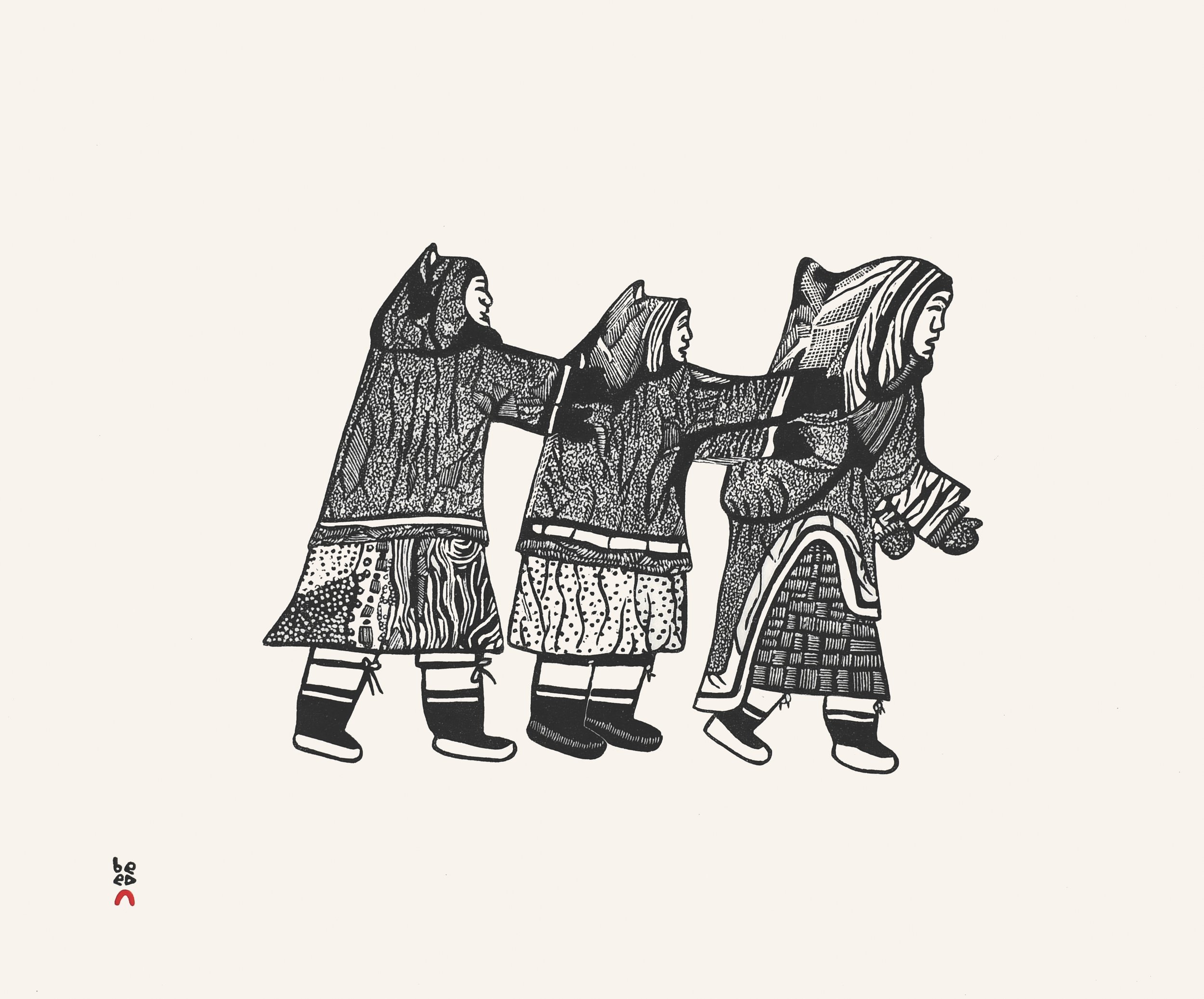PITALOOSIE SAILA 26. Three Women Playing Stonecut Paper: Kizuki Kozo Natural Printer: Qavavau Manumie 49.5 x 59 cm $ 600