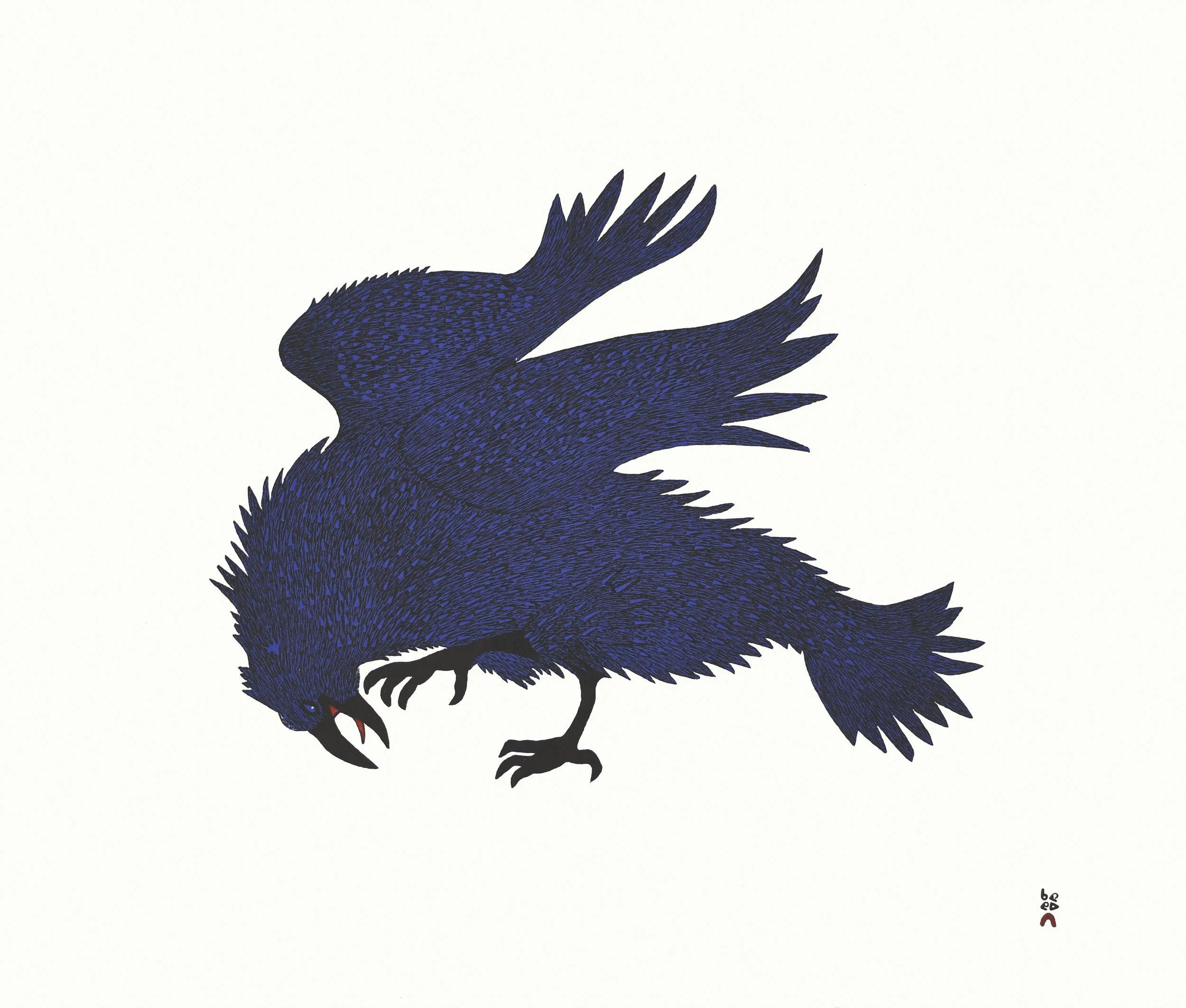 QUVIANAQTUK PUDLAT 31. Electric Raven Stonecut & Stencil Paper: Kizuki Kozo White Printer: Qavavau Manumie 62 x 73 cm $ 900