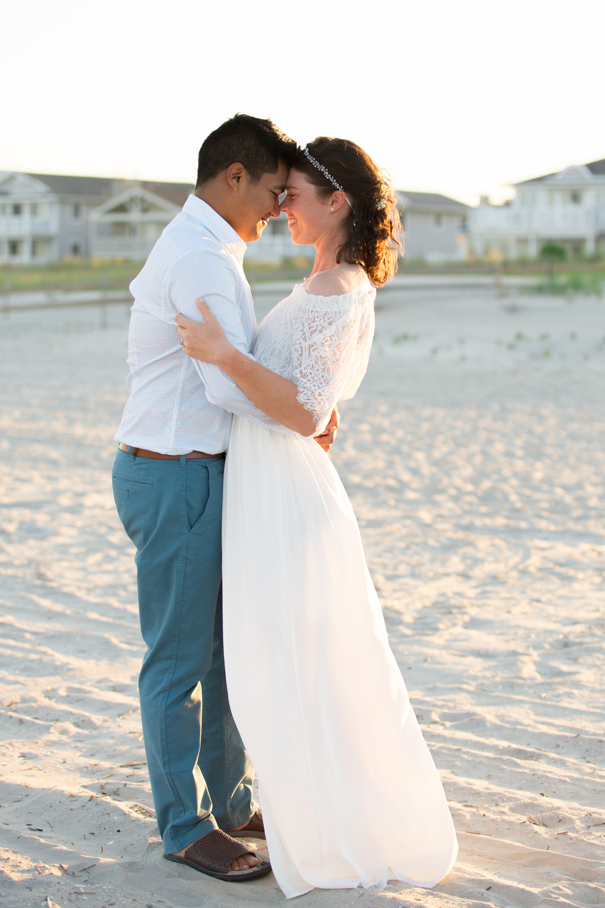 Bride and groom at beach wedding in Ocean City New Jersey