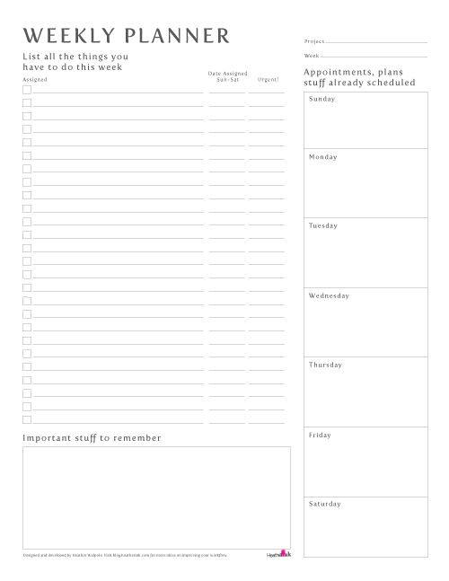 Weekly Planner FREE printable calendar page