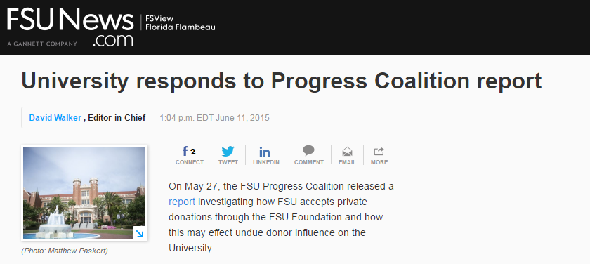 Read the university's response to Progress Coalition's donor policy report