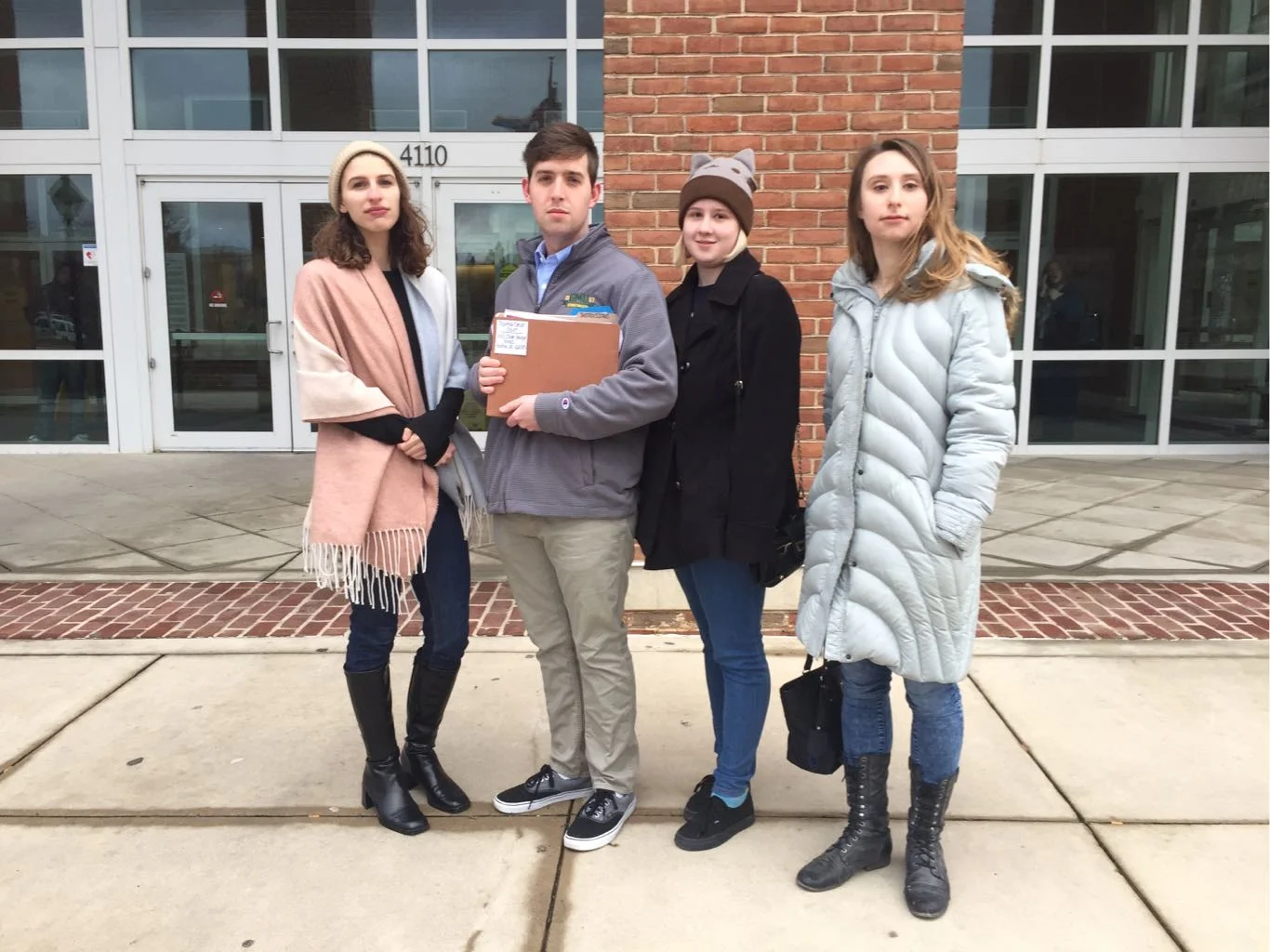 See press release and legal petition here. Students: Janine Gaspari, Gus Thomson, Molly Reagan, and Liz Mathews deliver a legal complaint to the Fairfax County Court #squadgoals #transparency