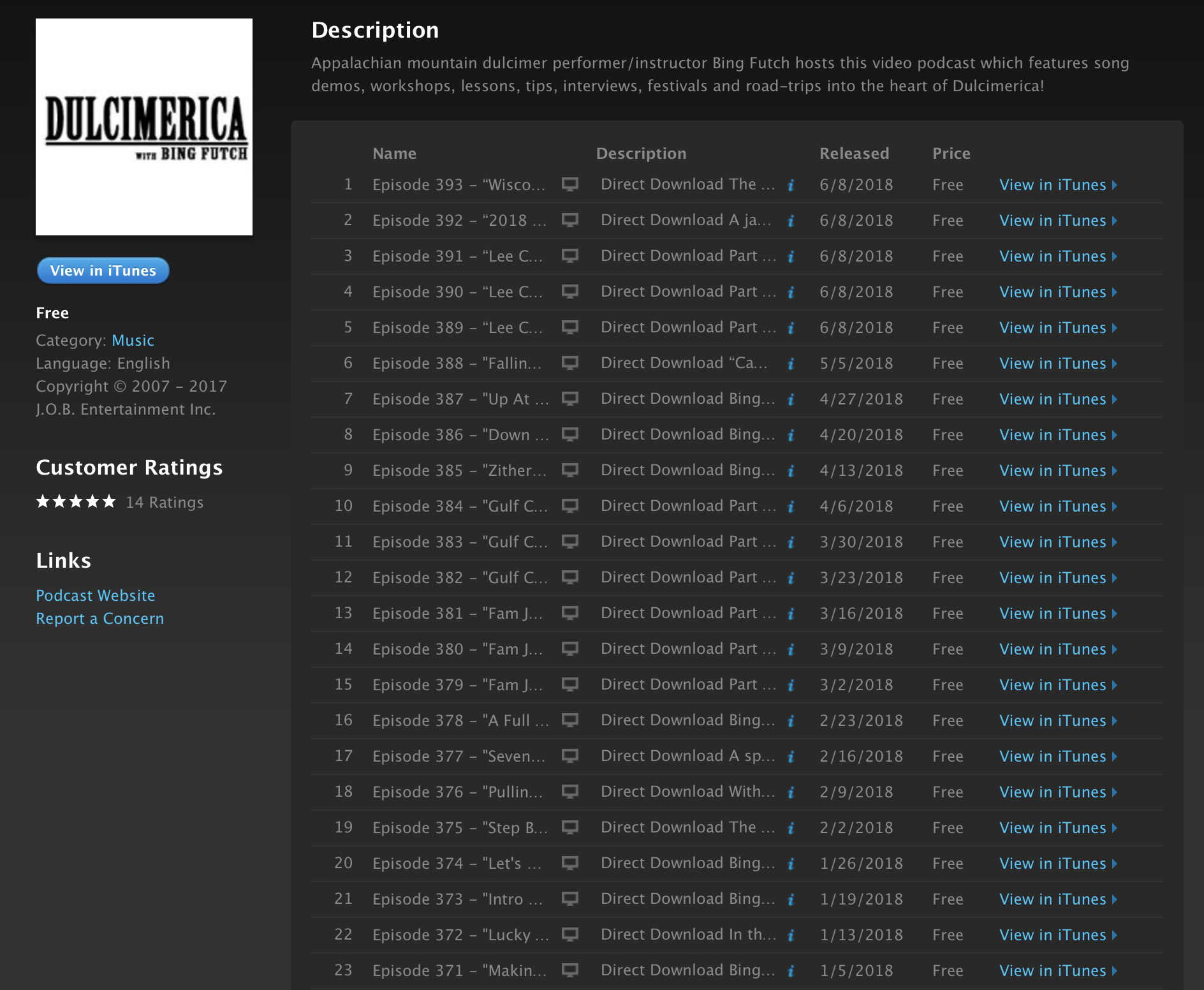 The tip of the iceberg - Apple iTunes page for Dulcimerica.