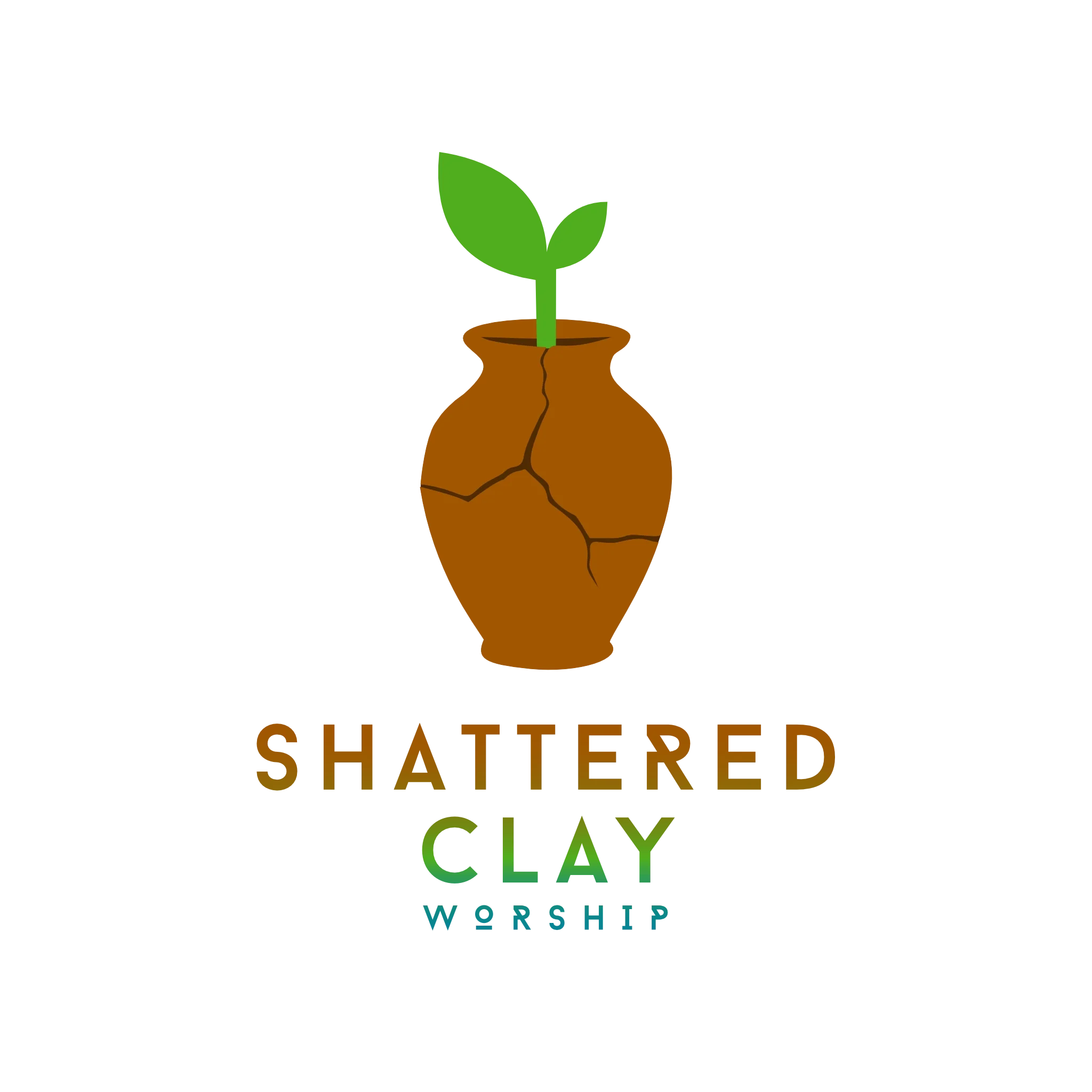 Shattered Clay Worship logo with a green shoot growing from a cracked clay jar.