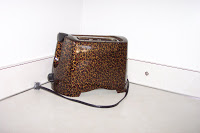 The most eccentric toaster I have ever seen--leopard print. Found in our motel room in Kenmare,North Dakota.