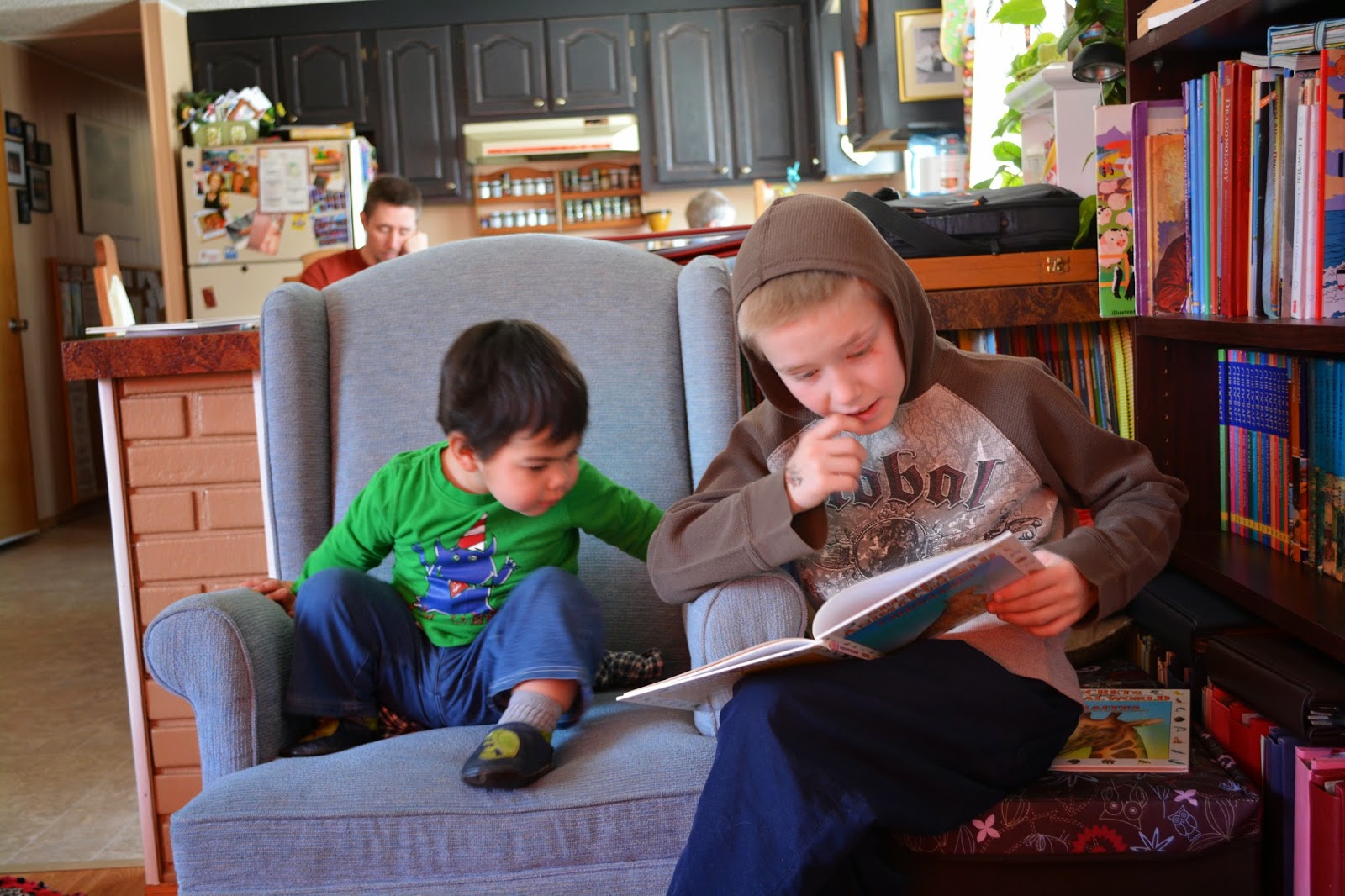 Levi and Noah learn about cheetahs together.