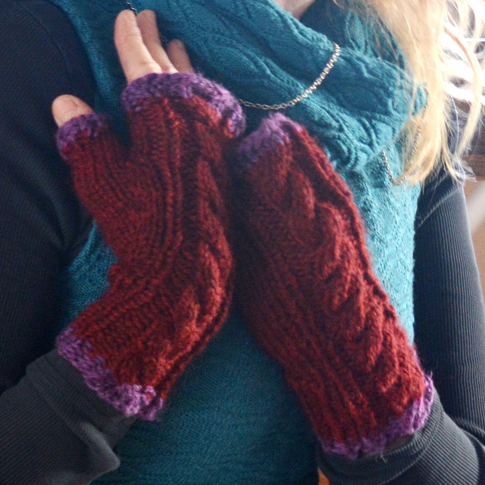 Cabled Fingerless Mittens in 2 lengths