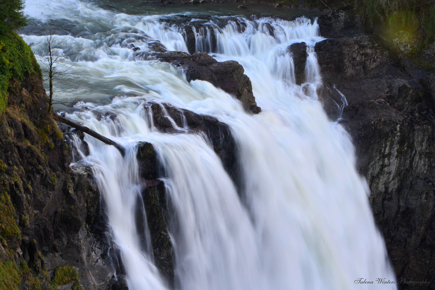 Snoqualmie Falls, Washington. I was having fun with a slow shutter speed on my camera to get a smooth, silky look. This was the slowest I could go before the whole thing went blurry, since I was just hand-holding the camera.