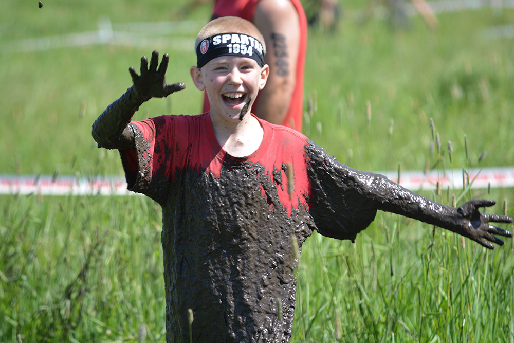 Noah, just after the mud-crawl obstacle.