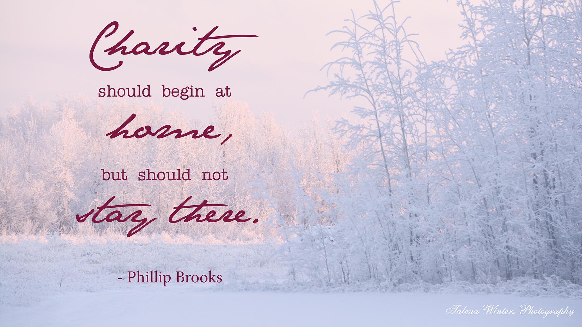 "Charity should begin at home, but should not stay there." Free quote desktop wallpaper from www.talenawinters.com.