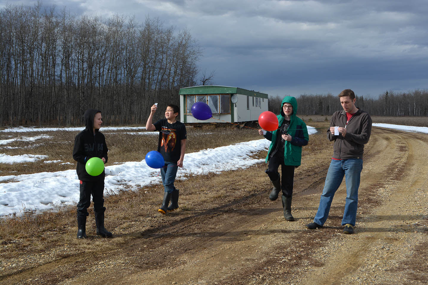 Sending the balloons off.