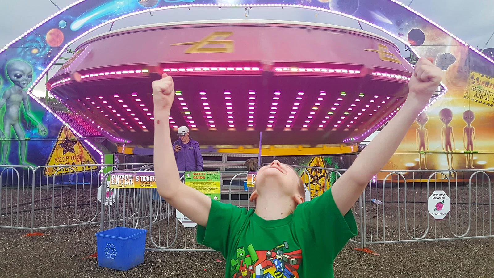 Noah after conquering the ride at the carnival which he had been most afraid to try, and which then became his favourite.