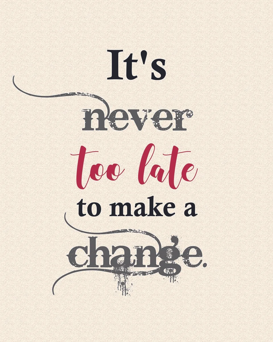 "It's never too late to make a change." Shareable or printable quote from Finding Heaven by Talena Winters. 8"x10"