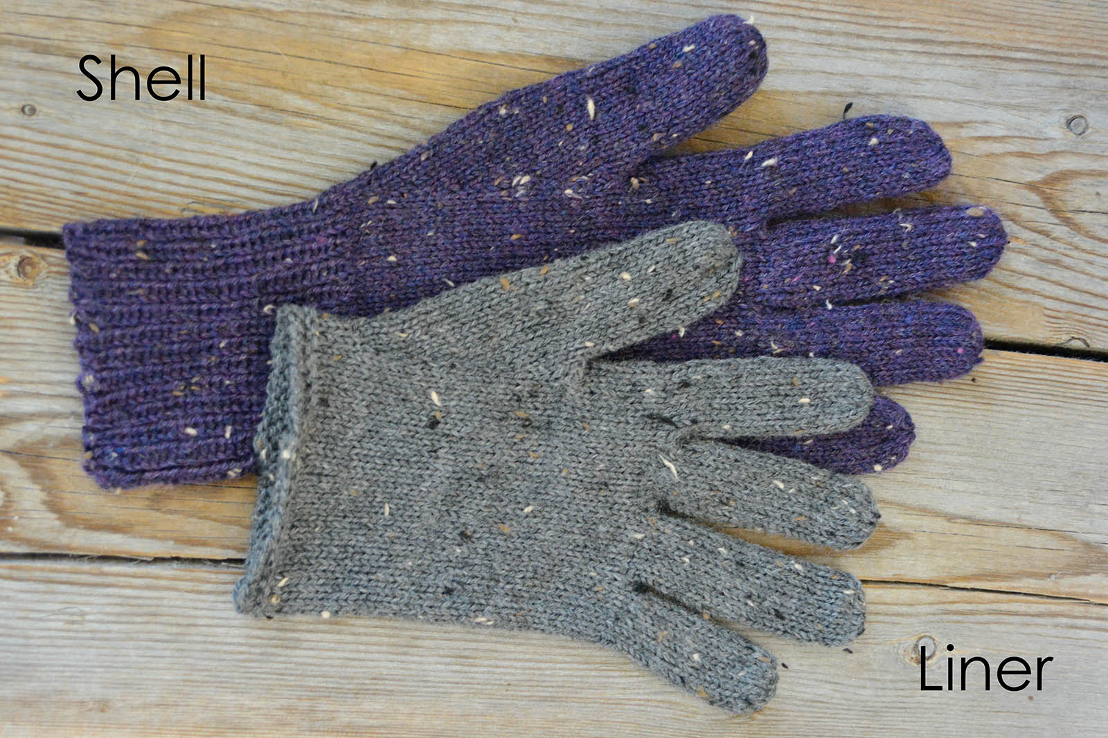 Fingering-weight shell and liner, Just Plain Gloves - 3 yarn weights, all hand sizes.