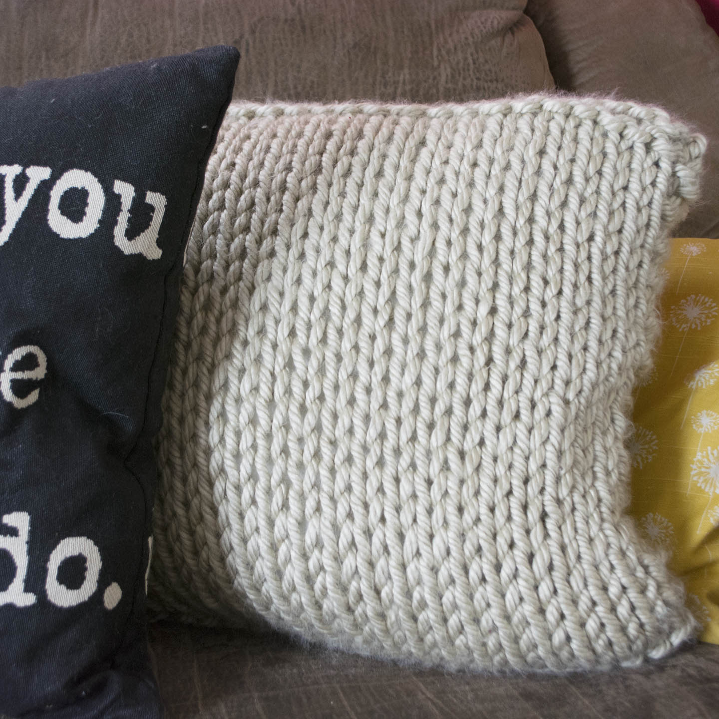 Fast-finish statement Pinnable Pillow Cover knitting pattern. Perfect for beginners!