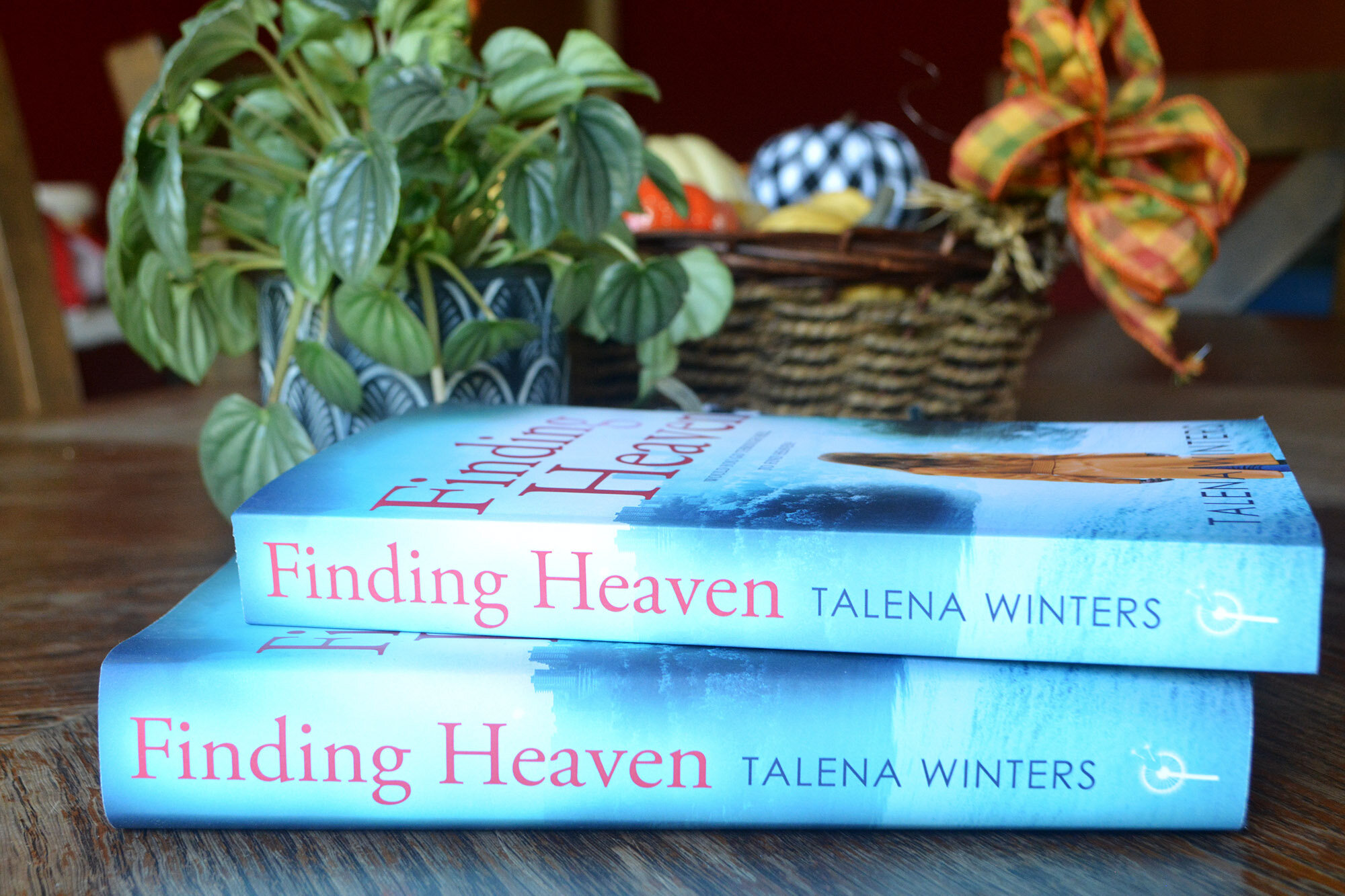  Spine view of book stack of  Finding Heaven  by Talena Winters. New cover edition now available in hardcover and paperback. “Would you go through hell to find heaven?” 