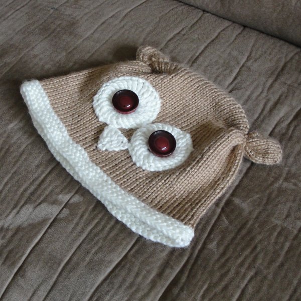 Owl Eyes on You Hat - brown, angled flat lay