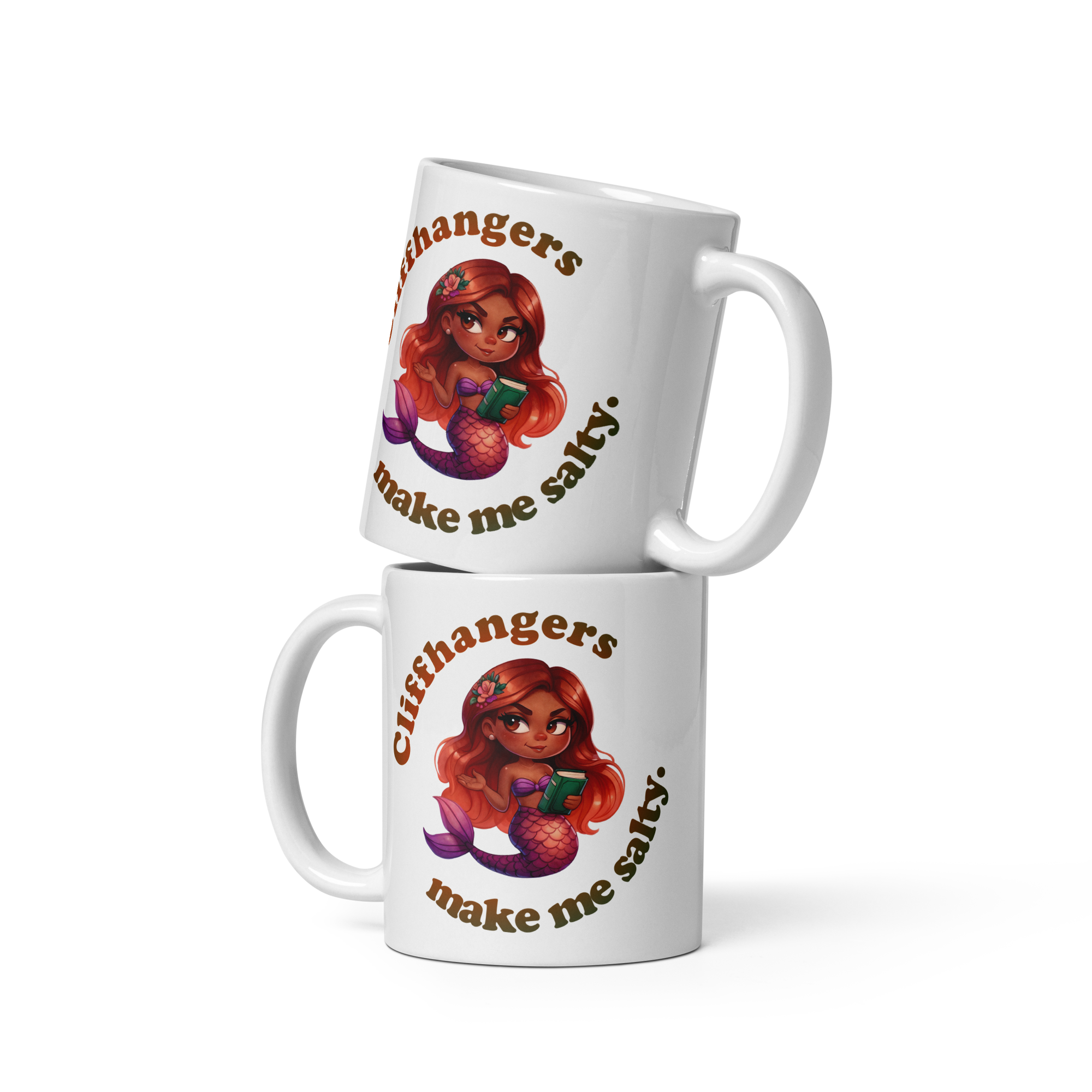“Cliffhangers make me salty” - mermaid reader large white glossy mug