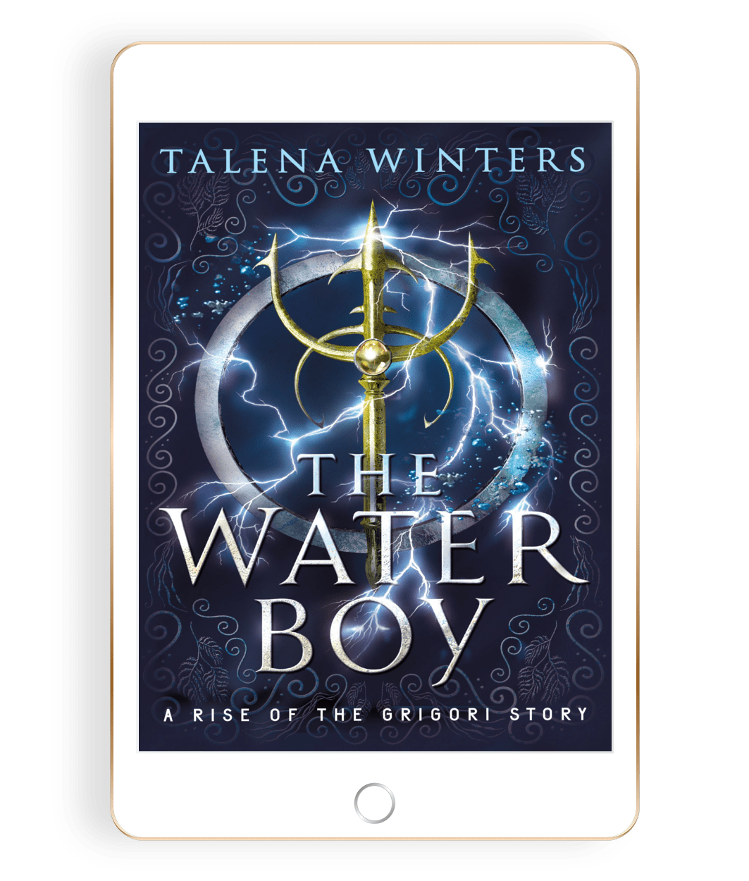 Cover for the eBook of The Water Boy displayed on a tablet.