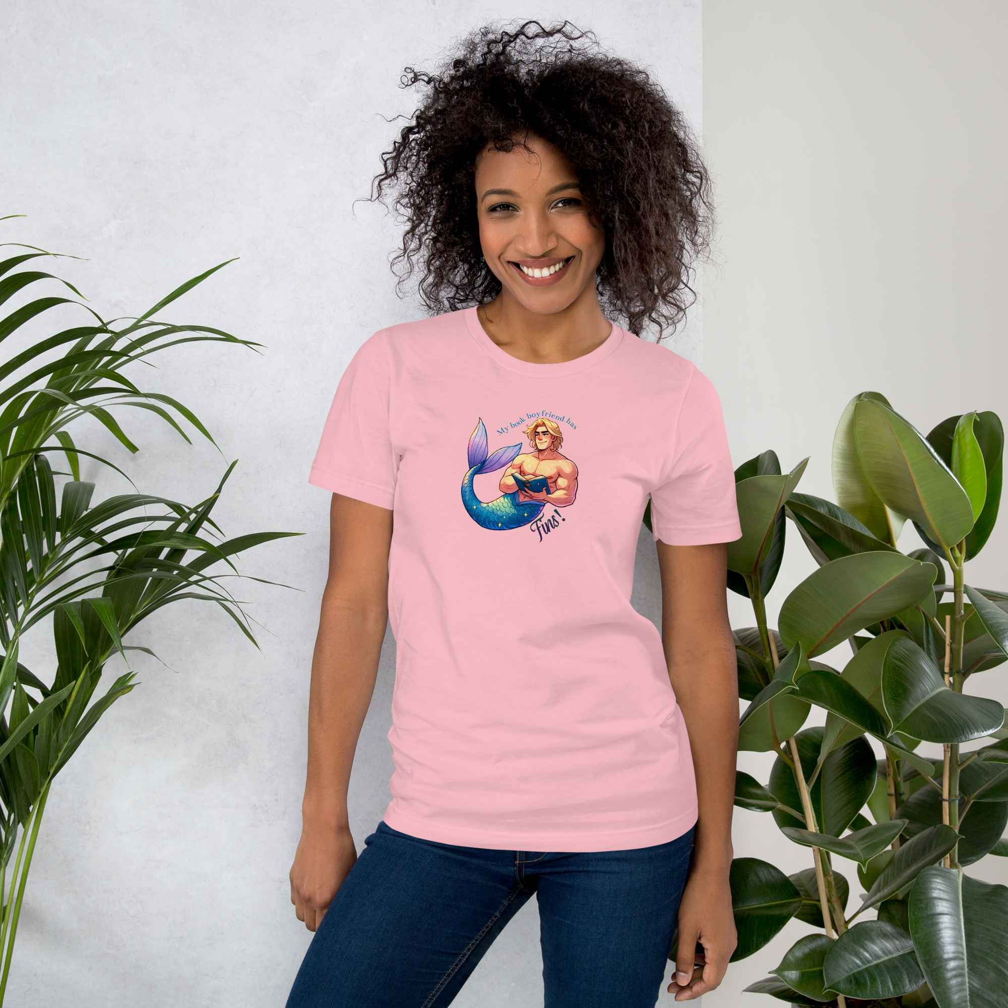 “My book boyfriend has fins” - merman unisex short sleeve T-shirt