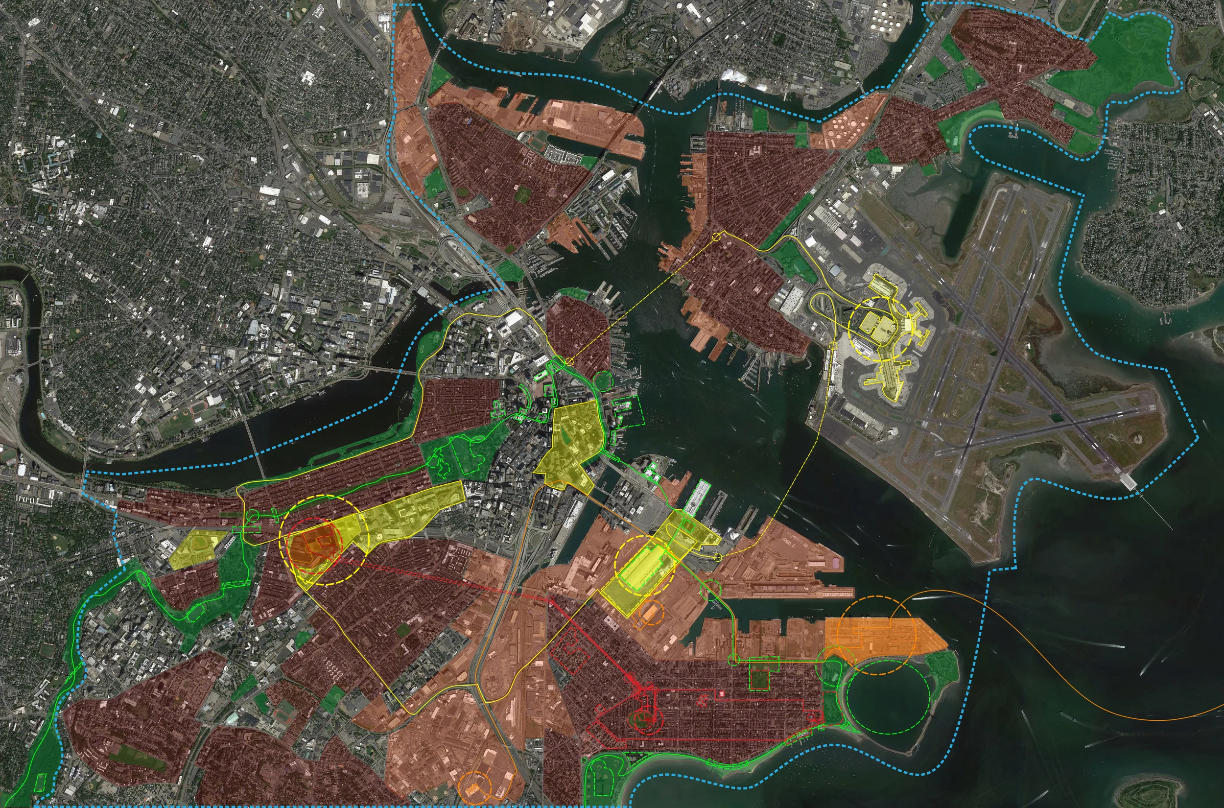 Composite character narratives and hyper-worlds map of Boston