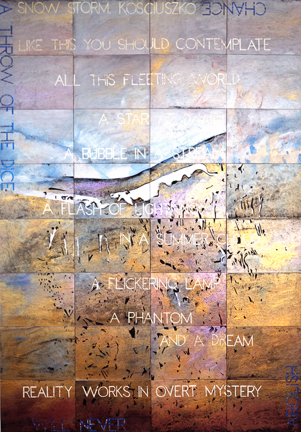   Snow Storm, Kosciuszko II , 2013, Acrylic, gouache on 32 canvas boards, 203 x 142cm 